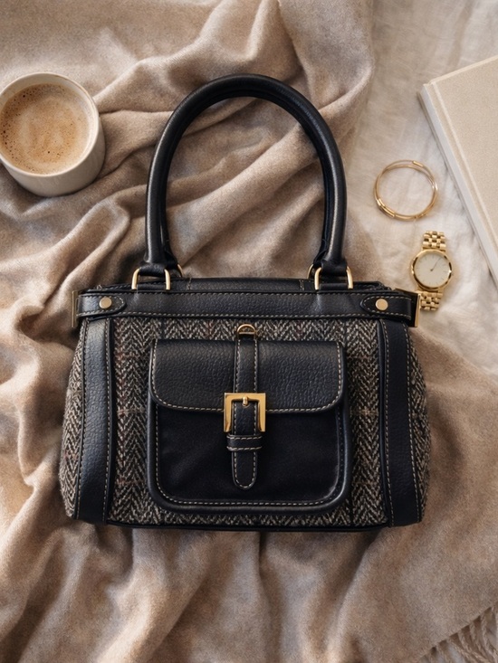 Etienne Aigner Handbags - MINT Condition Vintage Etienne Aigner Mini Tweed & Leather Bag | Black Plaid